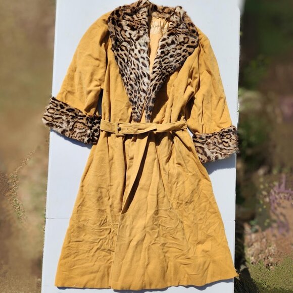 VINTAGE I. Magnin & Co. Cheetah Print Fur Mink Trench Coat Jacket Size M - Picture 16 of 16